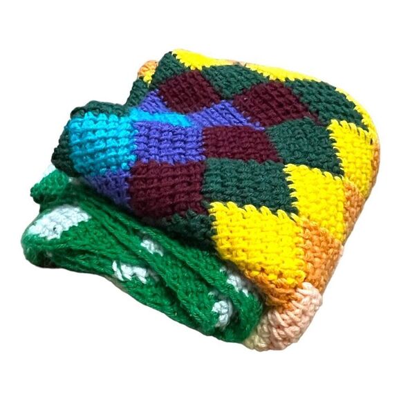 Diamond Rainbow Throw Blanket Afghan Handmade Colorful Granny Square Crochet - Picture 2 of 5